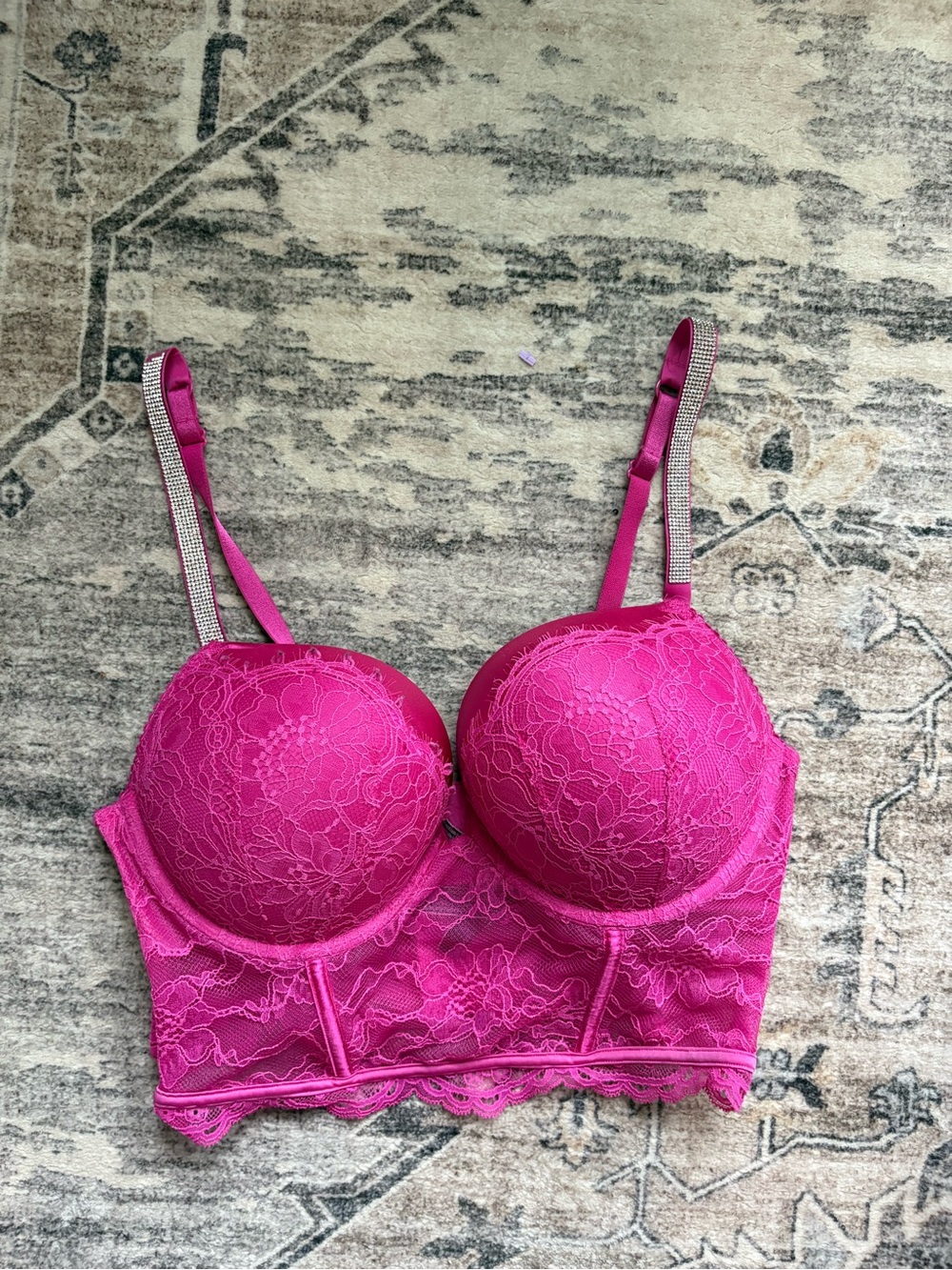 Victoria's Secret lace corset push-up bra sparkling rhinestone strap 36c pink